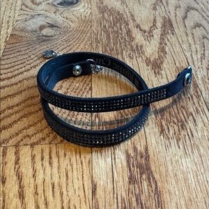 Rustic Cuff black leather sequin diamond wrap bracelet